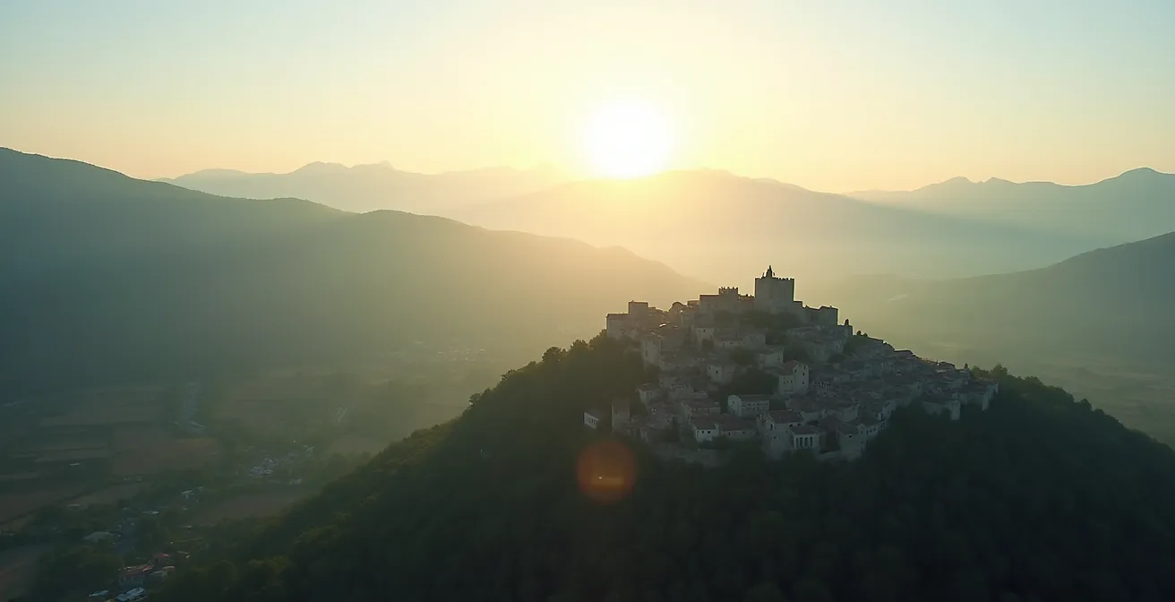Vue panoramique du village de Gordes intégré dans le paysage du Luberon